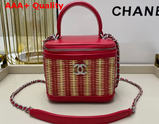 Chanel Small Vanity Case in Woven Rattan and Red Calfskin AS1352 Replica