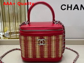 Chanel Small Vanity Case in Woven Rattan and Red Calfskin AS1352 Replica