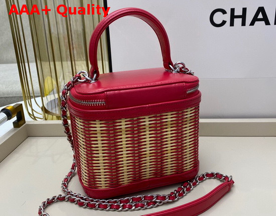 Chanel Small Vanity Case in Woven Rattan and Red Calfskin AS1352 Replica