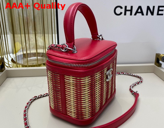 Chanel Small Vanity Case in Woven Rattan and Red Calfskin AS1352 Replica