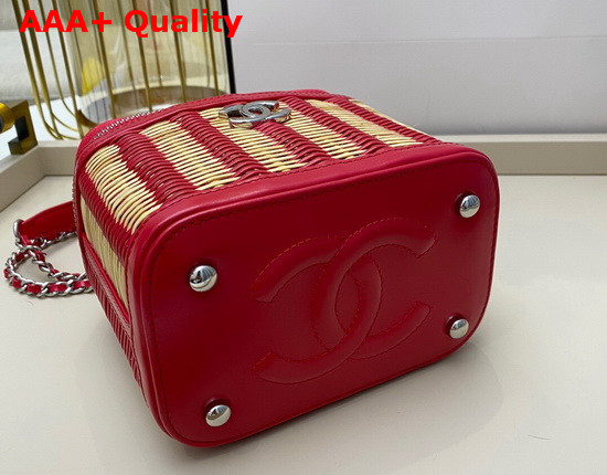 Chanel Small Vanity Case in Woven Rattan and Red Calfskin AS1352 Replica