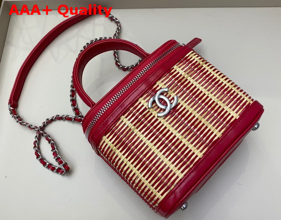 Chanel Small Vanity Case in Woven Rattan and Red Calfskin AS1352 Replica