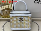 Chanel Small Vanity Case in Woven Rattan and White Calfskin AS1352 Replica