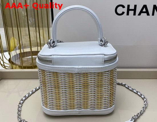 Chanel Small Vanity Case in Woven Rattan and White Calfskin AS1352 Replica