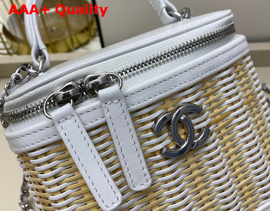 Chanel Small Vanity Case in Woven Rattan and White Calfskin AS1352 Replica