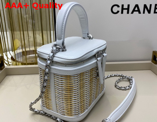 Chanel Small Vanity Case in Woven Rattan and White Calfskin AS1352 Replica