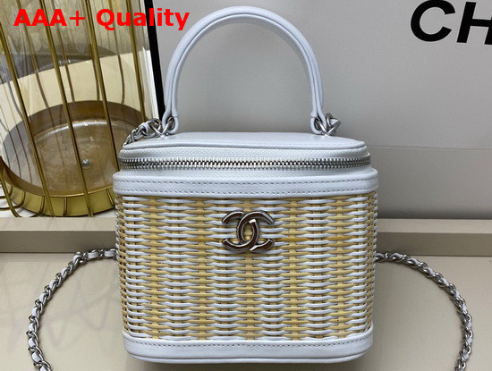 Chanel Small Vanity Case in Woven Rattan and White Calfskin AS1352 Replica