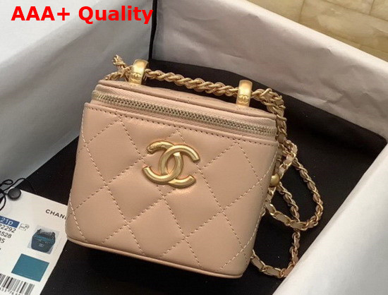 Chanel Small Vanity with Chain Calfskin Gold Tone Metal Beige Ref AP2292 Replica