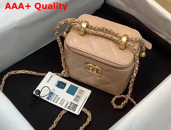 Chanel Small Vanity with Chain Calfskin Gold Tone Metal Beige Ref AP2292 Replica