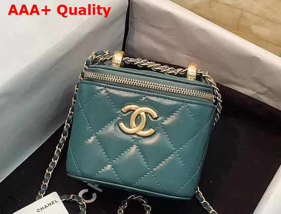 Chanel Small Vanity with Chain Calfskin Gold Tone Metal Blue Ref AP2292 Replica