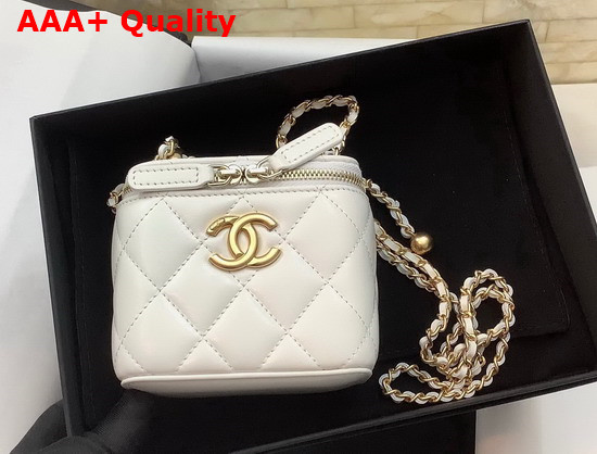 Chanel Small Vanity with Chain Calfskin Gold Tone Metal White Ref AP2292 Replica