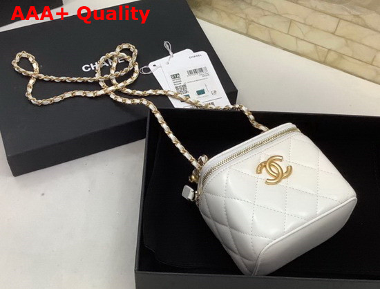 Chanel Small Vanity with Chain Calfskin Gold Tone Metal White Ref AP2292 Replica