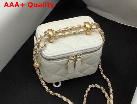 Chanel Small Vanity with Chain Calfskin Gold Tone Metal White Ref AP2292 Replica