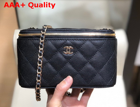 Chanel Small Vanity with Classic Chain Grained Calfskin Gold Tone Metal Black AP1341 Replica