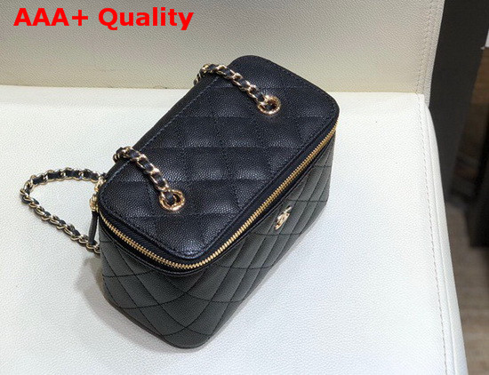 Chanel Small Vanity with Classic Chain Grained Calfskin Gold Tone Metal Black AP1341 Replica