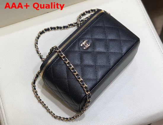 Chanel Small Vanity with Classic Chain Grained Calfskin Gold Tone Metal Black AP1341 Replica