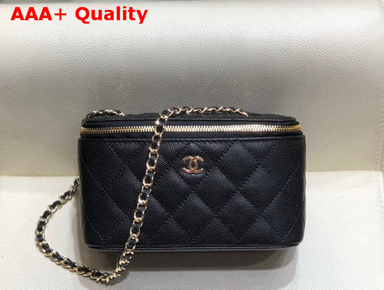 Chanel Small Vanity with Classic Chain Grained Calfskin Gold Tone Metal Black AP1341 Replica