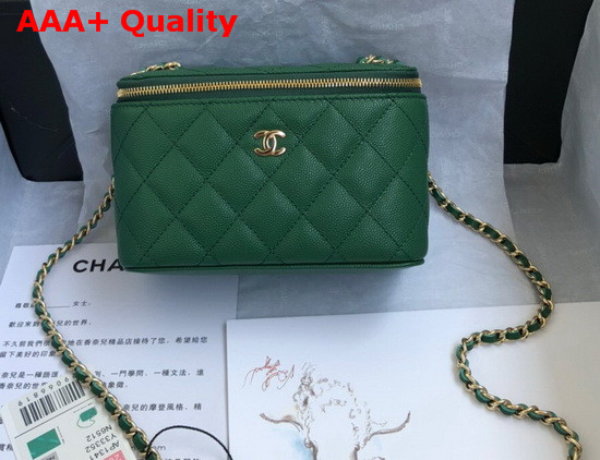 Chanel Small Vanity with Classic Chain Grained Calfskin Gold Tone Metal Green AP1341 Replica