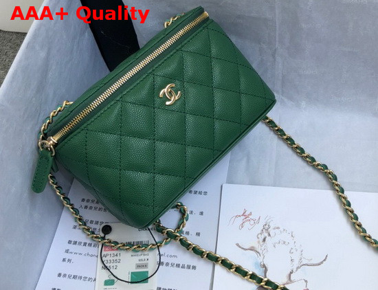 Chanel Small Vanity with Classic Chain Grained Calfskin Gold Tone Metal Green AP1341 Replica