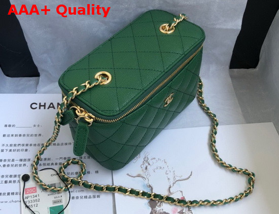 Chanel Small Vanity with Classic Chain Grained Calfskin Gold Tone Metal Green AP1341 Replica