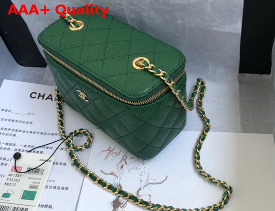 Chanel Small Vanity with Classic Chain Grained Calfskin Gold Tone Metal Green AP1341 Replica