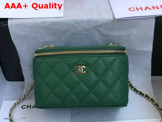 Chanel Small Vanity with Classic Chain Grained Calfskin Gold Tone Metal Green AP1341 Replica