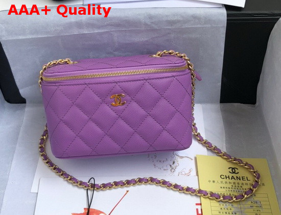 Chanel Small Vanity with Classic Chain Grained Calfskin Gold Tone Metal Light Purple AP1341 Replica