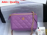 Chanel Small Vanity with Classic Chain Grained Calfskin Gold Tone Metal Light Purple AP1341 Replica