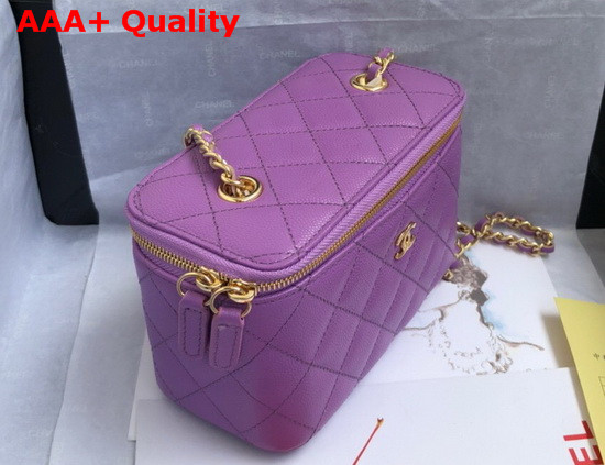 Chanel Small Vanity with Classic Chain Grained Calfskin Gold Tone Metal Light Purple AP1341 Replica