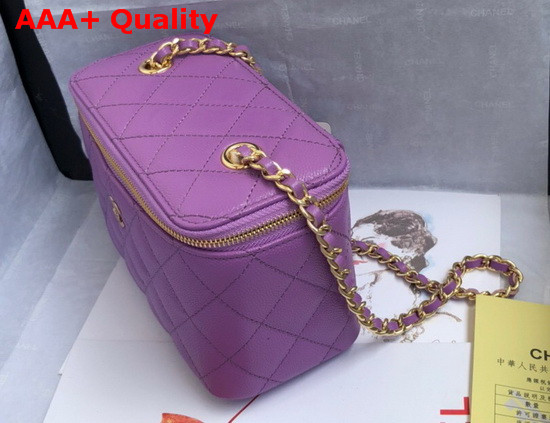 Chanel Small Vanity with Classic Chain Grained Calfskin Gold Tone Metal Light Purple AP1341 Replica