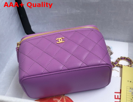 Chanel Small Vanity with Classic Chain Grained Calfskin Gold Tone Metal Light Purple AP1341 Replica