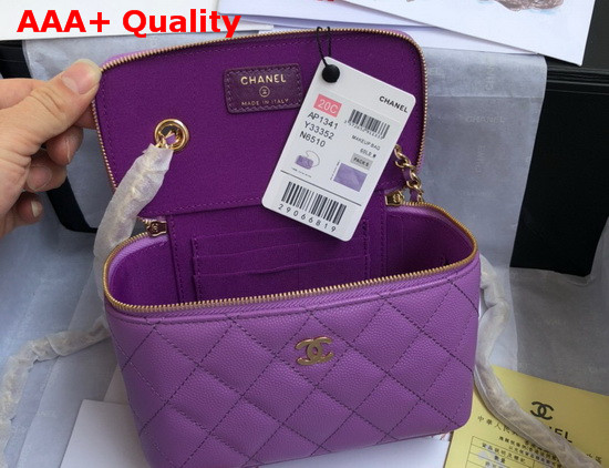 Chanel Small Vanity with Classic Chain Grained Calfskin Gold Tone Metal Light Purple AP1341 Replica