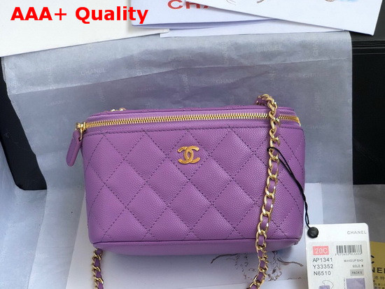 Chanel Small Vanity with Classic Chain Grained Calfskin Gold Tone Metal Light Purple AP1341 Replica