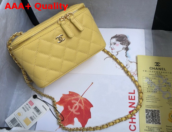 Chanel Small Vanity with Classic Chain Grained Calfskin Gold Tone Metal Yellow AP1341 Replica