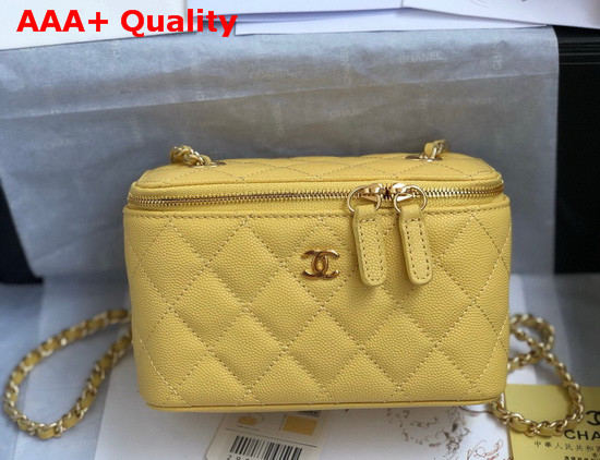 Chanel Small Vanity with Classic Chain Grained Calfskin Gold Tone Metal Yellow AP1341 Replica