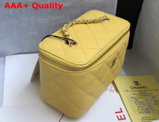 Chanel Small Vanity with Classic Chain Grained Calfskin Gold Tone Metal Yellow AP1341 Replica