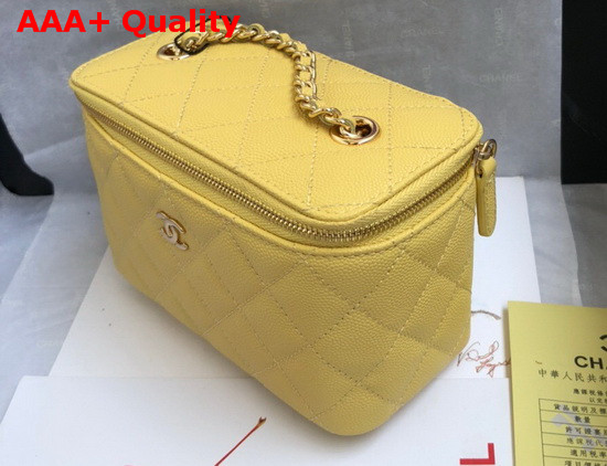 Chanel Small Vanity with Classic Chain Grained Calfskin Gold Tone Metal Yellow AP1341 Replica