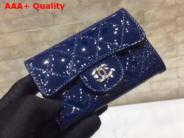 Chanel Small Wallet Navy Blue Patent Leather Replica