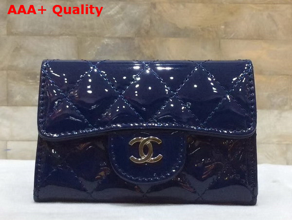 Chanel Small Wallet Navy Blue Patent Leather Replica