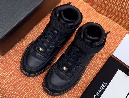 Chanel Sneaker Boot in Black Satin Finish Lambskin