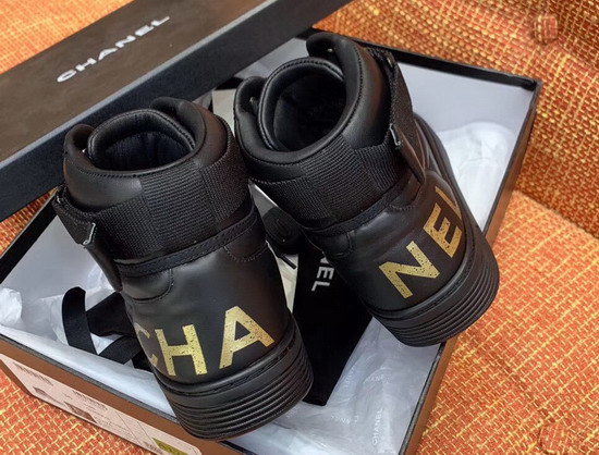 Chanel Sneaker Boot in Black Satin Finish Lambskin