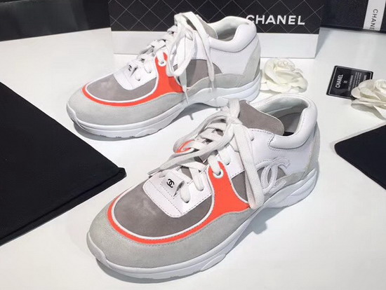 Chanel Sneaker Calfskin and Suede Calfskin Orange