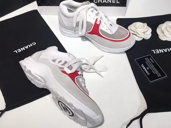 Chanel Sneaker Calfskin and Suede Calfskin Red