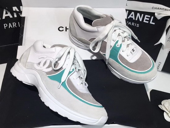 Chanel Sneaker Calfskin and Suede Calfskin Turquoise