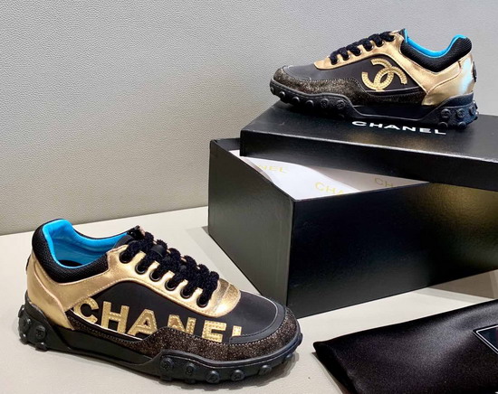 Chanel Sneaker Metallic Lambskin and Fabric Gold and Black G34086