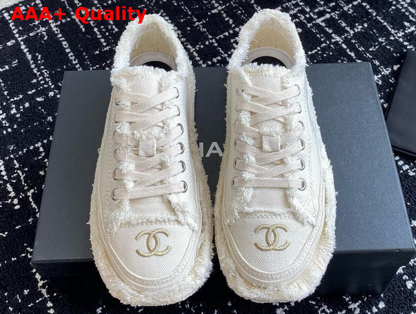 Chanel Sneaker in Beige Fringed Cotton Canvas with Embroideries Replica