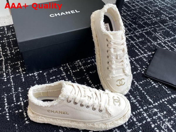 Chanel Sneaker in Beige Fringed Cotton Canvas with Embroideries Replica