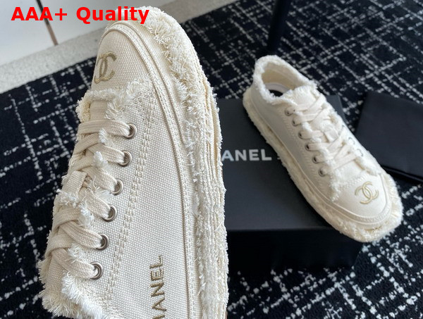 Chanel Sneaker in Beige Fringed Cotton Canvas with Embroideries Replica