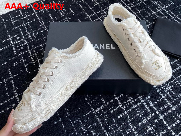 Chanel Sneaker in Beige Fringed Cotton Canvas with Embroideries Replica