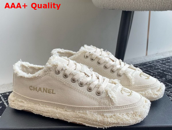 Chanel Sneaker in Beige Fringed Cotton Canvas with Embroideries Replica